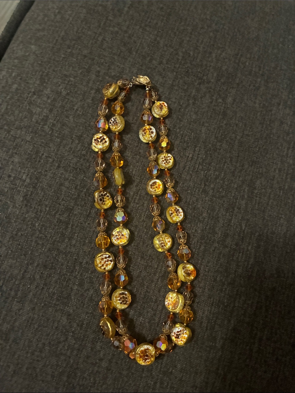 Golden Yellow Crystal Bead Layered Necklace vintage double strand